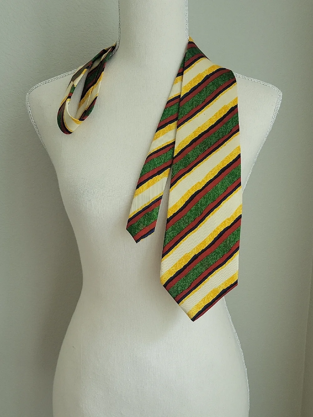 Vintage J. Crew Silk Striped Green, Red, Purple/Blue, Yellow & Cream Men's Tie